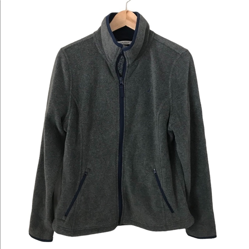 Nautica Women’s Gray /Blue Trim Fleece Jacket Size L